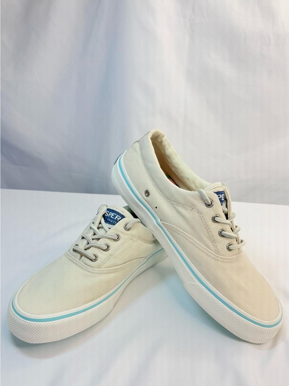 Sperry Top-Sider Striper II CVO Canvas Sneakers Off-White Men's 7.5 NWOT *Defect